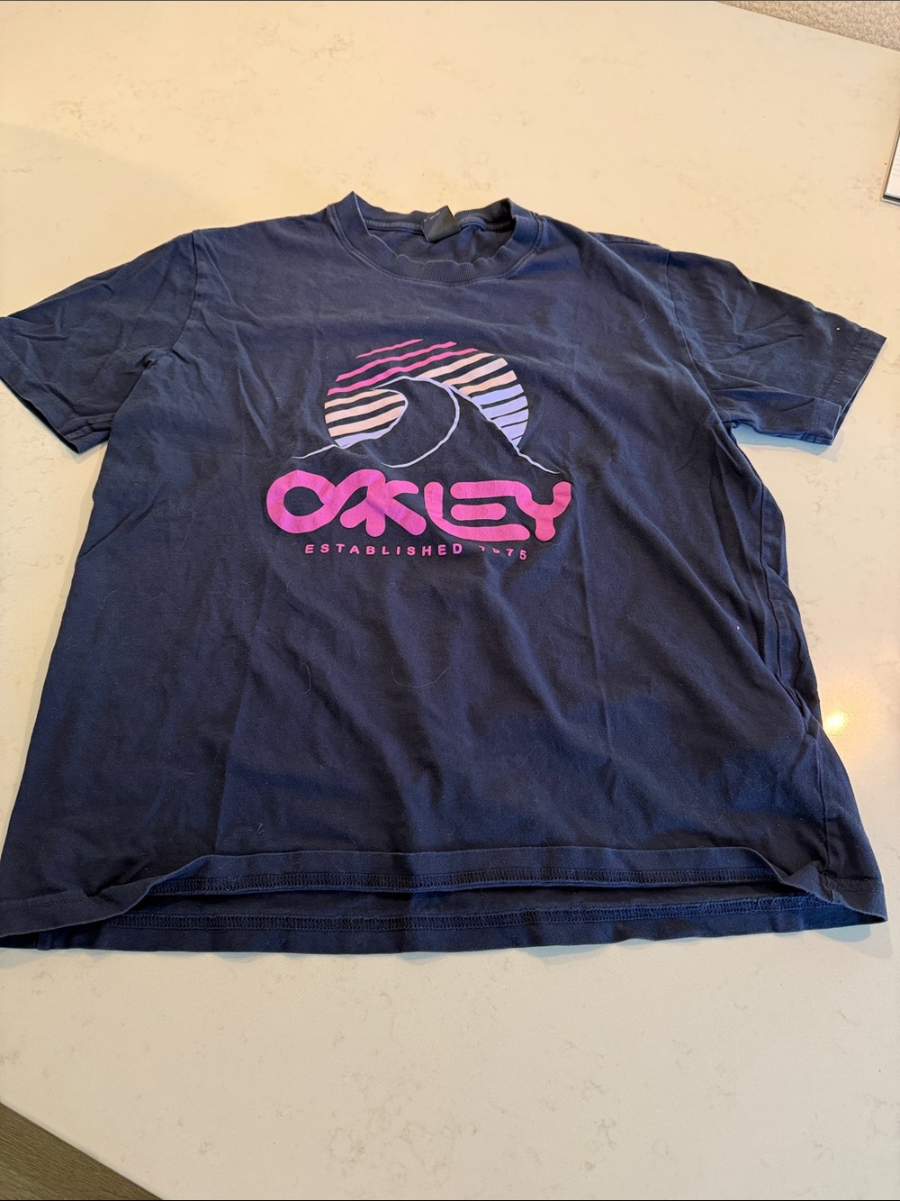 Oakley Men’s M-Navy Tee with Pink & Lavender Logo